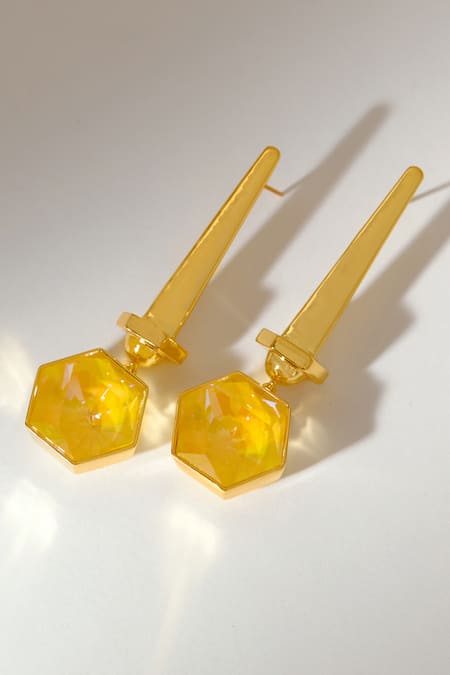 Voyce Jewellery Yellow Swarovski Crystals Hexa Embellished Drop Earrings 