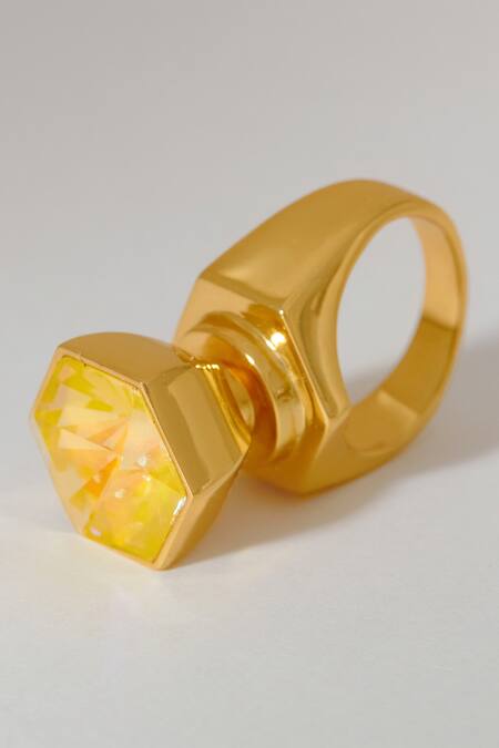 Voyce Jewellery_Yellow Stones Hexa Swarovski Crystal Ring _Online_at_Aza_Fashions