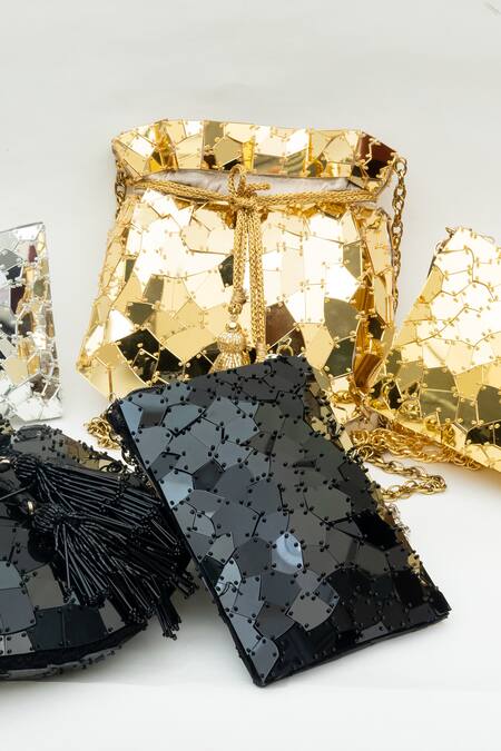 SG Collection By Sonia Gulrajani_Gold Acrylic Stellar Embellished Bag _Online_at_Aza_Fashions