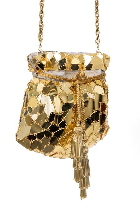 Buy_SG Collection By Sonia Gulrajani_Gold Acrylic Stellar Embellished Bag _Online_at_Aza_Fashions