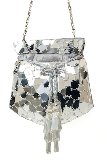 SG Collection by Sonia Gulrajani Silver Acrylic Stellar Abstract Embellished Bag 