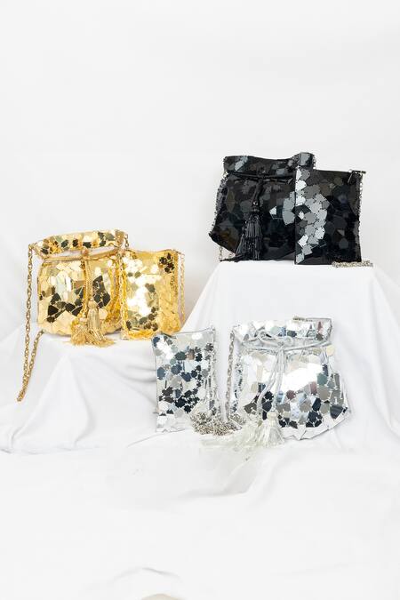 SG Collection By Sonia Gulrajani_Silver Acrylic Stellar Abstract Embellished Bag _Online_at_Aza_Fashions