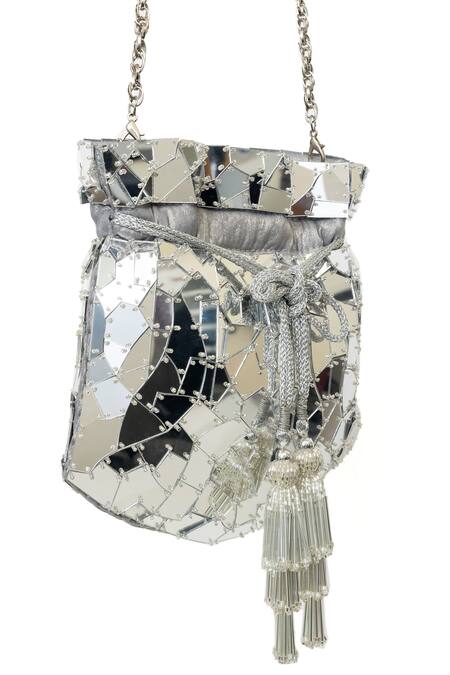 Buy_SG Collection By Sonia Gulrajani_Silver Acrylic Stellar Abstract Embellished Bag _Online_at_Aza_Fashions