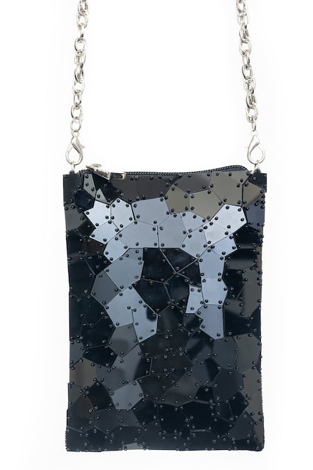 SG Collection by Sonia Gulrajani Black Acrylic Stellar Embellished Phone Sling Bag 