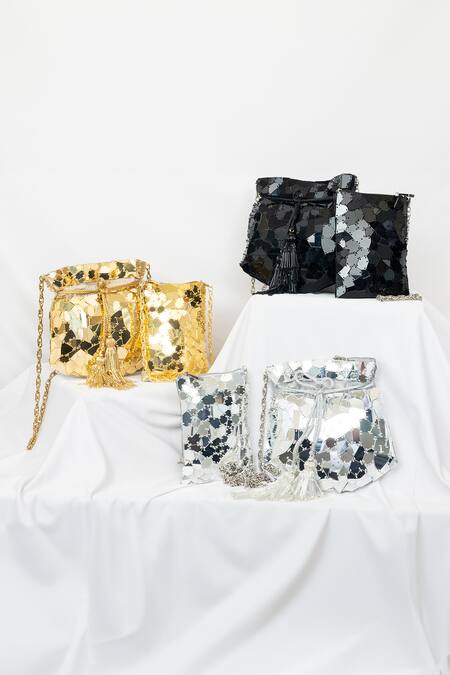 SG Collection By Sonia Gulrajani_Black Acrylic Stellar Embellished Phone Sling Bag _Online_at_Aza_Fashions