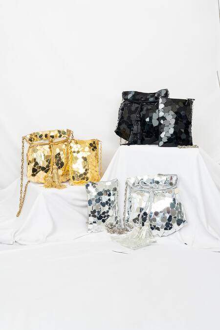 SG Collection By Sonia Gulrajani_Gold Acrylic Stellar Embellished Phone Sling Bag _Online_at_Aza_Fashions