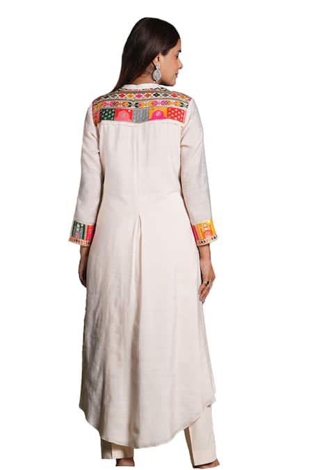 Studio Twelve 11_Cream Chanderi Silk, Cotton, Lycra Embroidery Vanilla A-line Kurta And Pant Set _at_Aza_Fashions