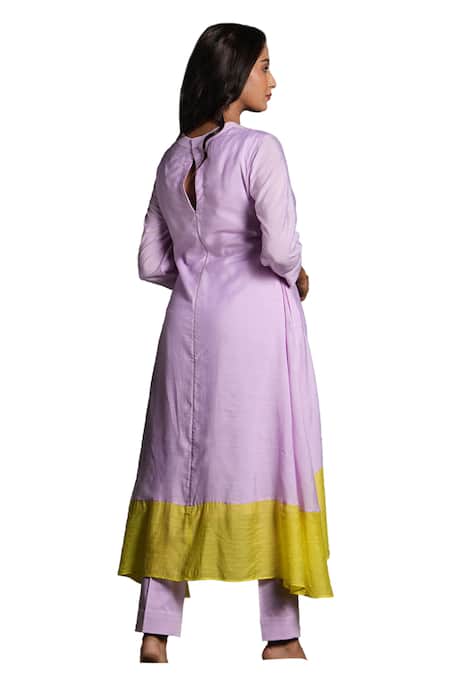 Studio Twelve 11_Purple Chanderi Silk, Cotton Round Neck Quilted Color Block Kurta And Pant Set _at_Aza_Fashions
