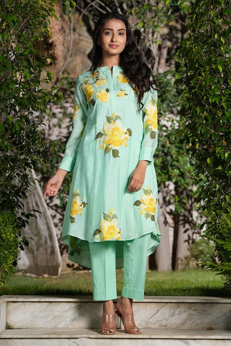 STUDIO TWELVE 11 Skylight Asymmetric Embroidered Kurta & Pant Set 