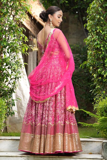 Studio Twelve 11 Beetroot Floral Embroidered Bridal Lehenga Set 