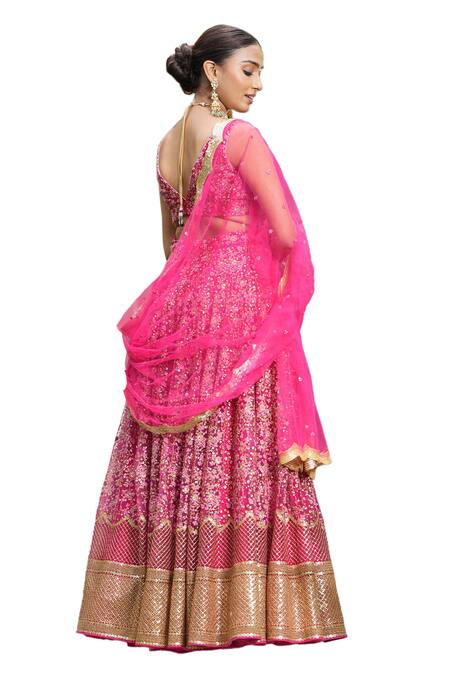 Shop Studio Twelve 11 Pink Net, Linen Sequins, Zari, Embroidery Beetroot Floral Bridal Lehenga Set Shop_Studio Twelve 11_Pink Net, Linen Sequins, Zari, Embroidery Beetroot Floral Bridal Lehenga Set