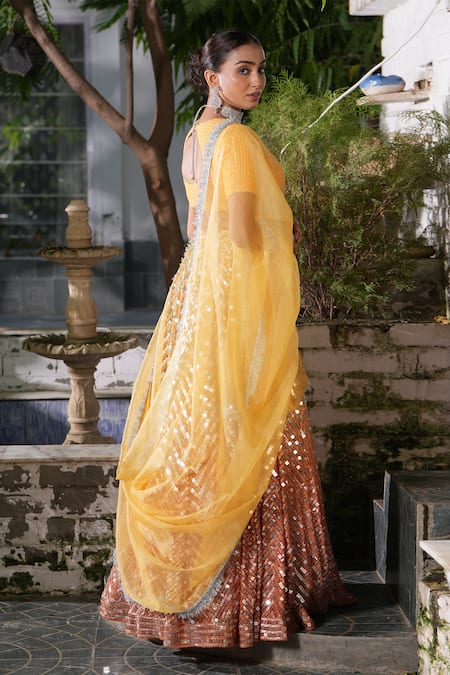 Studio Twelve 11 Sequins Embroidered Ombre Lehenga Set 