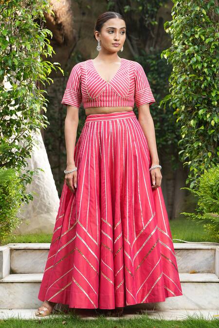 Studio Twelve 11_Red Chanderi Silk, Organza Gota Patti, Embroidery Applique Work Lehenga Set _at_Aza_Fashions