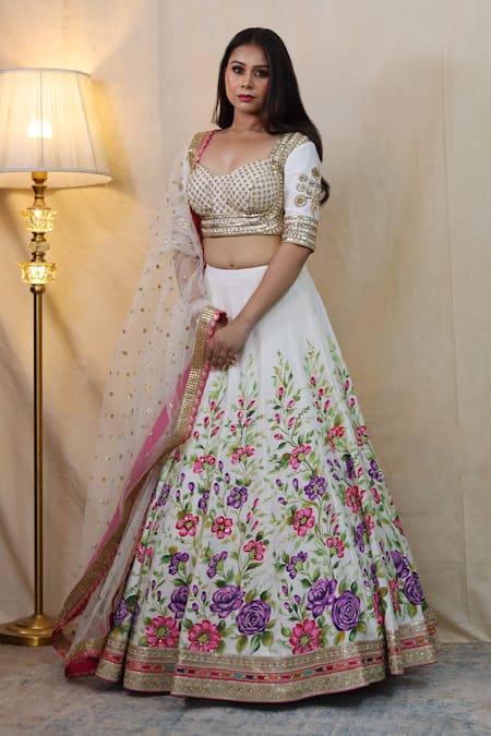 STUDIO TWELVE 11 Flower Hand Painted Lehenga Set 