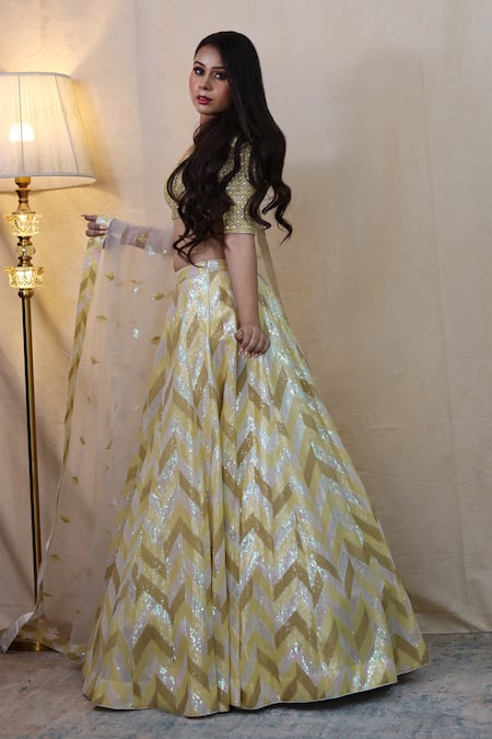 Studio Twelve 11 Sequins Chevron Embroidered Lehenga Set 