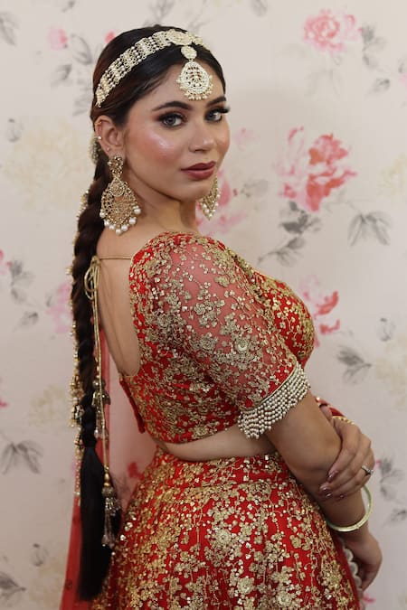 Buy_Studio Twelve 11_Red Silk, Net, Satin, Cotton Embroidery, Sequins Floral Bridal Lehenga Set _Online_at_Aza_Fashions