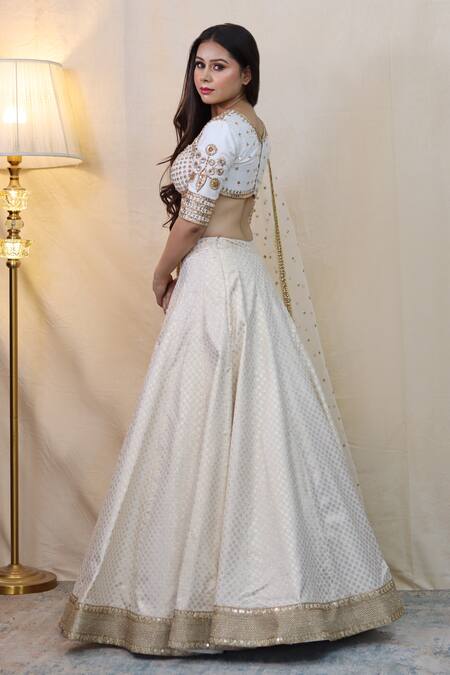 Studio Twelve 11_Ivory Chanderi, Brocade, Net Embroidery, Sequins Woven Floral Lehenga Set _Online_at_Aza_Fashions