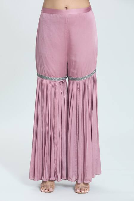 Buy Swati Wadhwani Couture Purple Silk, Satin, Georgette Maze Hand Embroidered Short Kurta Sharara Set Online at Aza Fashions Buy_Swati Wadhwani Couture_Purple Silk, Satin, Georgette Maze Hand Embroidered Short Kurta Sharara Set _Online_at_Aza_Fashions