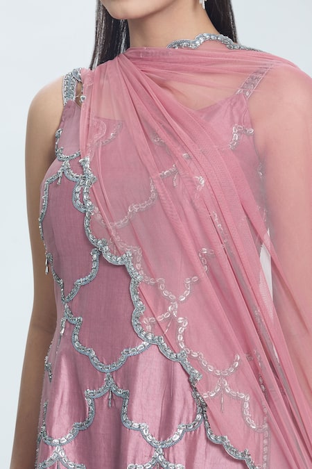 Buy Swati Wadhwani Couture Purple Silk, Satin, Georgette Maze Hand Embroidered Short Kurta Sharara Set Buy_Swati Wadhwani Couture_Purple Silk, Satin, Georgette Maze Hand Embroidered Short Kurta Sharara Set