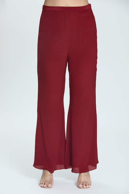 Buy Swati Wadhwani Couture Maroon Georgette Embroidery, Crystals Ruffle Detailed Kaftan With Pant Online at Aza Fashions Buy_Swati Wadhwani Couture_Maroon Georgette Embroidery, Crystals Ruffle Detailed Kaftan With Pant _Online_at_Aza_Fashions