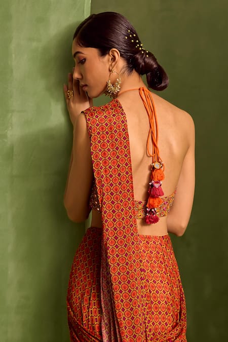 Neha Khullar Geometric Printed Pre-Draped Saree With Embroidered Blouse 