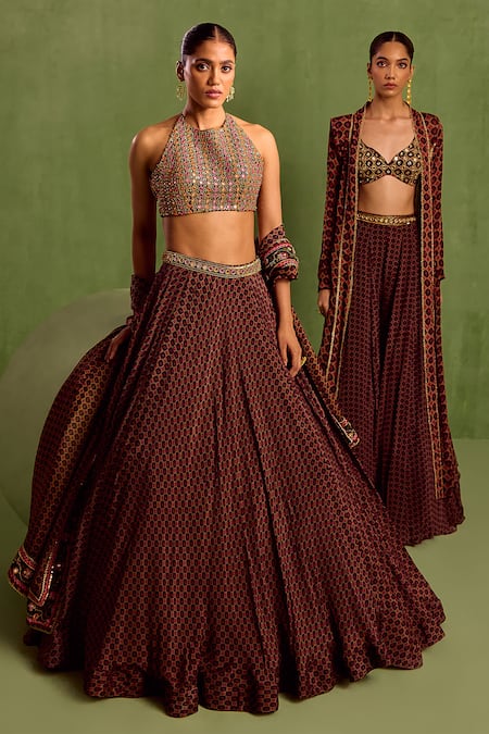 Neha Khullar Floral Geometric Printed Lehenga Set 