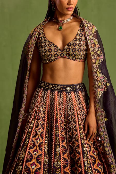 Buy Neha Khullar Black Organza, Viscose, Crepe Sequins, Geometric Printed Embellished Lehenga Set Online at Aza Fashions Buy_Neha Khullar_Black Organza, Viscose, Crepe Sequins, Geometric Printed Embellished Lehenga Set _Online_at_Aza_Fashions