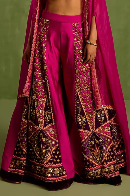Shop_Neha Khullar_Purple Viscose, Crepe, Organza, Silk Cut Hand Embroidered Blouse Sharara Set _Online_at_Aza_Fashions
