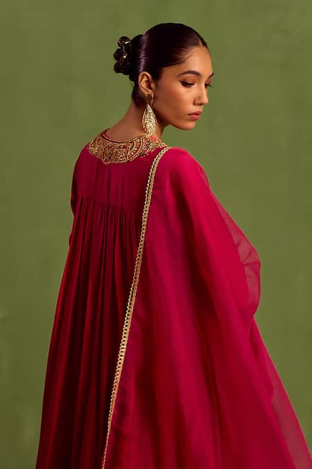 Neha Khullar_Pink Organza, Chanderi Silk Embroidery, Beads Hand Yoke Anarkali With Dupatta _at_Aza_Fashions