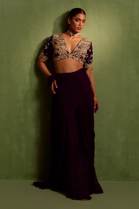 Neha Khullar Pre-Draped Saree With Abstract Hand Embroidered Blouse 