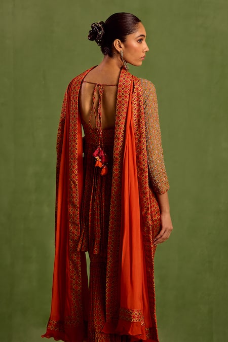 Neha Khullar Hand Embroidered Yoke Asymmetric Kurta Gharara Set 