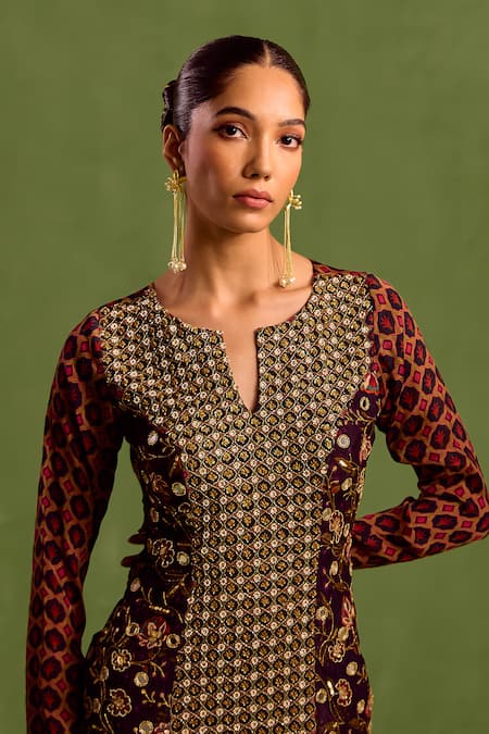 Buy_Neha Khullar_Black Viscose, Crepe Sequins, Beads, Zari Hand Embroidered Kurta With Sharara _Online_at_Aza_Fashions