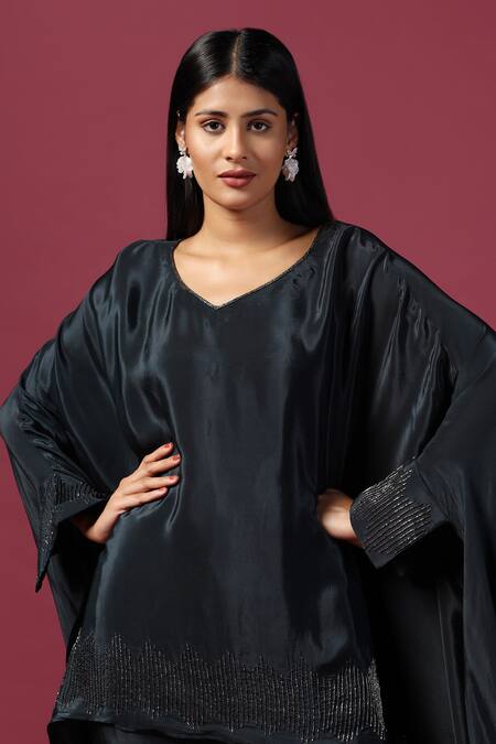 Two Sisters By Gyans Blue Crepe Cut Work, Embroidery Asymmetric Border Tunic And Pant Set Online at Aza Fashions Two Sisters By Gyans_Blue Crepe Cut Work, Embroidery Asymmetric Border Tunic And Pant Set _Online_at_Aza_Fashions