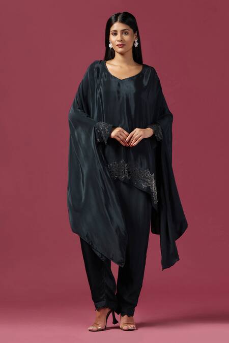 Buy Two Sisters By Gyans Blue Crepe Cut Work, Embroidery Asymmetric Border Tunic And Pant Set Online at Aza Fashions Buy_Two Sisters By Gyans_Blue Crepe Cut Work, Embroidery Asymmetric Border Tunic And Pant Set _Online_at_Aza_Fashions