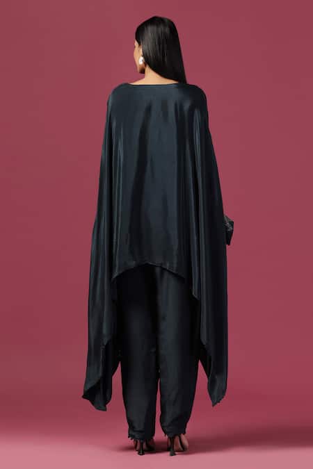 Shop Two Sisters By Gyans Blue Crepe Cut Work, Embroidery Asymmetric Border Tunic And Pant Set at Aza Fashions Shop_Two Sisters By Gyans_Blue Crepe Cut Work, Embroidery Asymmetric Border Tunic And Pant Set _at_Aza_Fashions