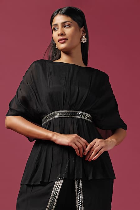 Buy Two Sisters By Gyans Black Georgette Mirrors, Sequins Boat Waistband Embroidered Kaftan And Pant Set Online at Aza Fashions Buy_Two Sisters By Gyans_Black Georgette Mirrors, Sequins Boat Waistband Embroidered Kaftan And Pant Set _Online_at_Aza_Fashions