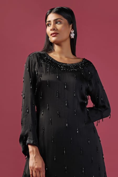 Buy Two Sisters By Gyans Black Georgette Cut Work, Tassels Round Neck Embellished Kurta And Palazzo Set Buy_Two Sisters By Gyans_Black Georgette Cut Work, Tassels Round Neck Embellished Kurta And Palazzo Set