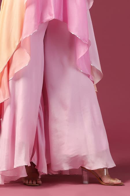 Buy_Two Sisters By Gyans_Yellow Georgette Cut Work Square Neck Cutdana Embroidered Kurta And Palazzo Set _Online_at_Aza_Fashions