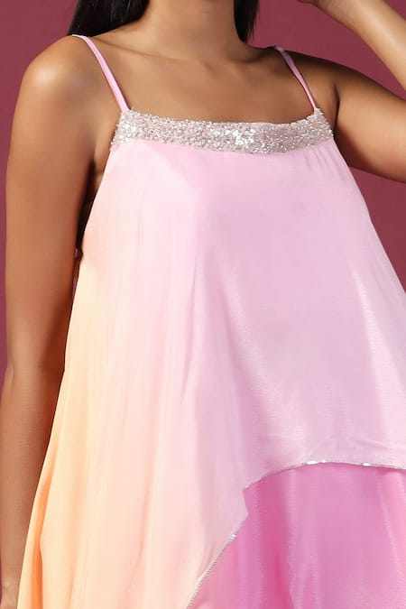 Shop_Two Sisters By Gyans_Yellow Georgette Cut Work Square Neck Cutdana Embroidered Kurta And Palazzo Set _Online_at_Aza_Fashions