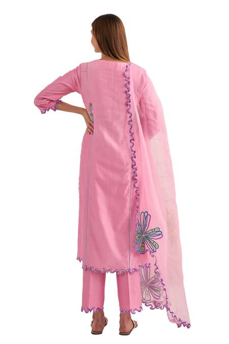 Bhawna Sethi Pink Cotton, Organza, Chanderi Embroidery, Sequins, Beads Peony Hand Kurta Set Online at Aza Fashions Bhawna Sethi_Pink Cotton, Organza, Chanderi Embroidery, Sequins, Beads Peony Hand Kurta Set _Online_at_Aza_Fashions