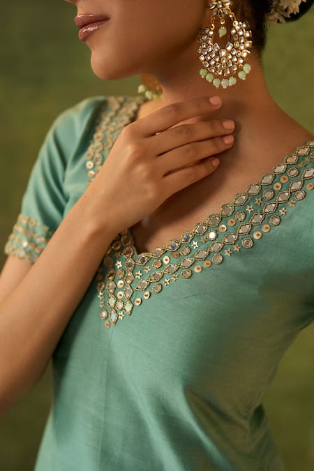 Buy Bhawna Sethi Green , Cotton, Ashlesha Hand Embroidered Kurta Gharara Set Online at Aza Fashions Buy_Bhawna Sethi_Green , Cotton, Ashlesha Hand Embroidered Kurta Gharara Set _Online_at_Aza_Fashions