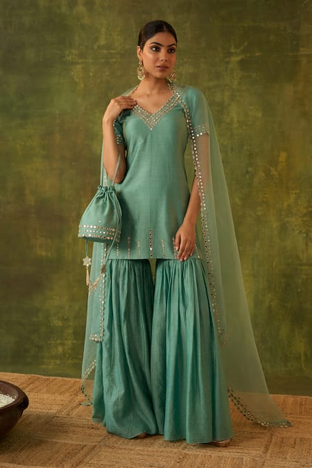 Bhawna Sethi Green Kurta And Gharara Pure Chanderi Hand Embroidered Sequins V Ashlesha Set 