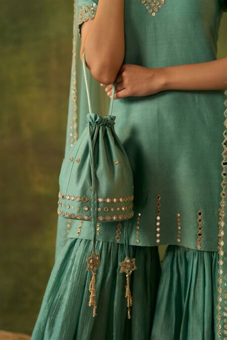 Bhawna Sethi Green Chanderi, Organza, Cotton Mirrors, Ashlesha Embroidered Kurta Gharara Set at Aza Fashions Bhawna Sethi_Green Chanderi, Organza, Cotton Mirrors, Ashlesha Embroidered Kurta Gharara Set _at_Aza_Fashions