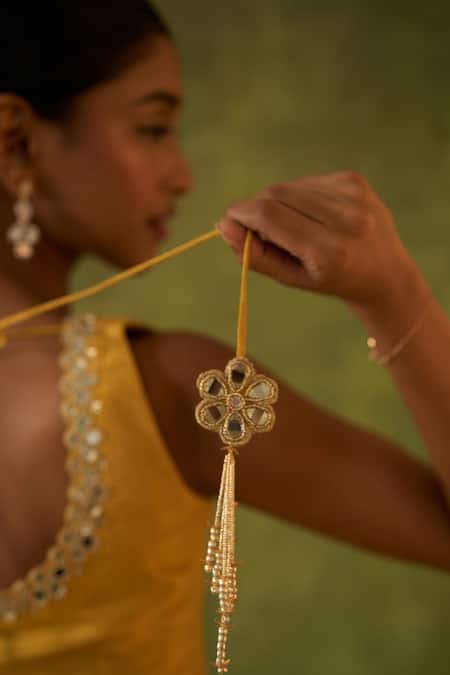 Bhawna Sethi_Yellow Silk, Organza, Cotton Mirrors, Zari, Ashvini Hand Kurta Sharara Set _at_Aza_Fashions