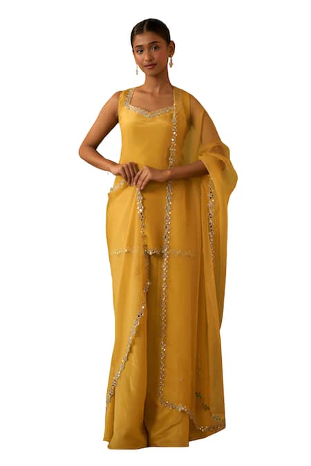 Bhawna Sethi Yellow Silk, Organza Embroidery, Zari, Mirrors, Cut Ashvini Kurta Sharara Set Online at Aza Fashions Bhawna Sethi_Yellow Silk, Organza Embroidery, Zari, Mirrors, Cut Ashvini Kurta Sharara Set _Online_at_Aza_Fashions