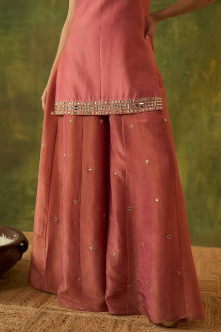 Bhawna Sethi_Pink Chanderi, Silk, Tissue, Organza Embroidery, Chitra Hand Kurta Sharara Set _Online_at_Aza_Fashions