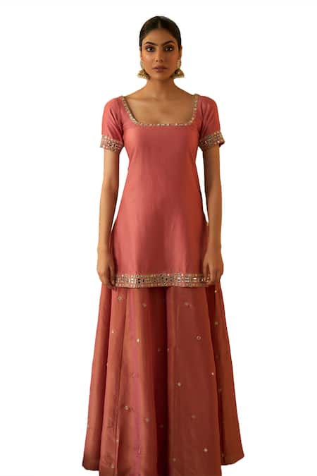 Bhawna Sethi_Pink Chanderi, Silk, Tissue, Organza Embroidery, Chitra Hand Kurta Sharara Set _at_Aza_Fashions