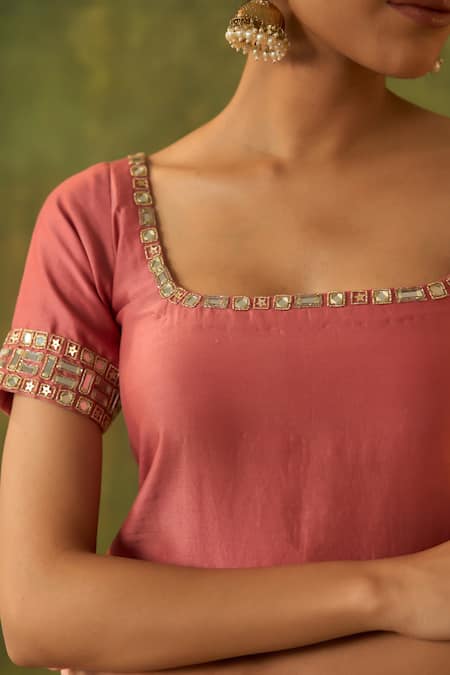 Buy_Bhawna Sethi_Pink Chanderi, Silk, Tissue, Organza Embroidery, Chitra Hand Kurta Sharara Set 