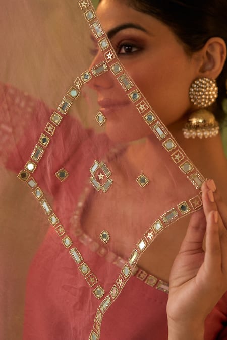 Shop_Bhawna Sethi_Pink Chanderi, Silk, Tissue, Organza Embroidery, Chitra Hand Kurta Sharara Set 