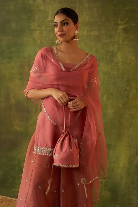 Bhawna Sethi Pink Chanderi, Silk, Organza Embroidery, Zari, Mirrors Chitra Kurta Sharara Set Online at Aza Fashions Bhawna Sethi_Pink Chanderi, Silk, Organza Embroidery, Zari, Mirrors Chitra Kurta Sharara Set _Online_at_Aza_Fashions